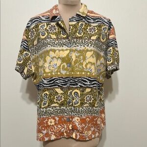 Bechamel Orange and Yellow Casual Button Down‎ Shirt with Paisley Patterns